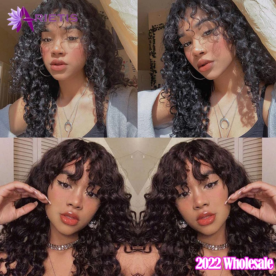 Парик из натуральных волос с челкой 8-26 дюймов 200% плотности | Шиньоны и парики