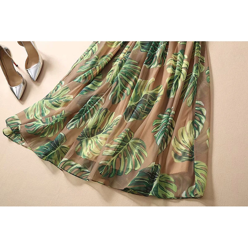HIGH Quality 2020 Newest Fashion Runway Dress Women's Sleeveless Leaves Print Midi DRESS | Женская одежда