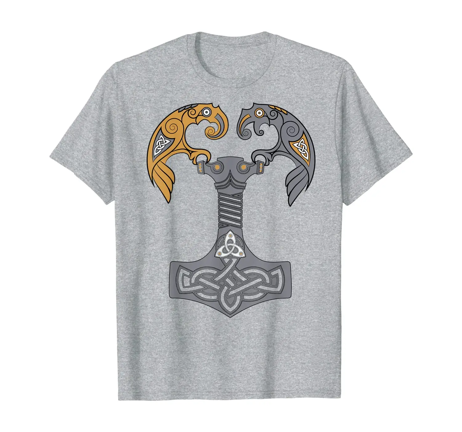 

Huginn and Muninn Odin's Twin Ravens on Thor Hammer T-Shirt