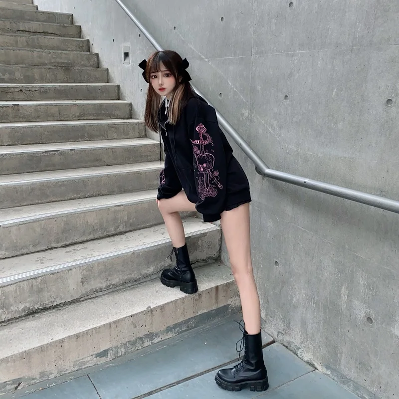 Женский кардиган оверсайз с капюшоном Свободный в японском стиле Харадзюку