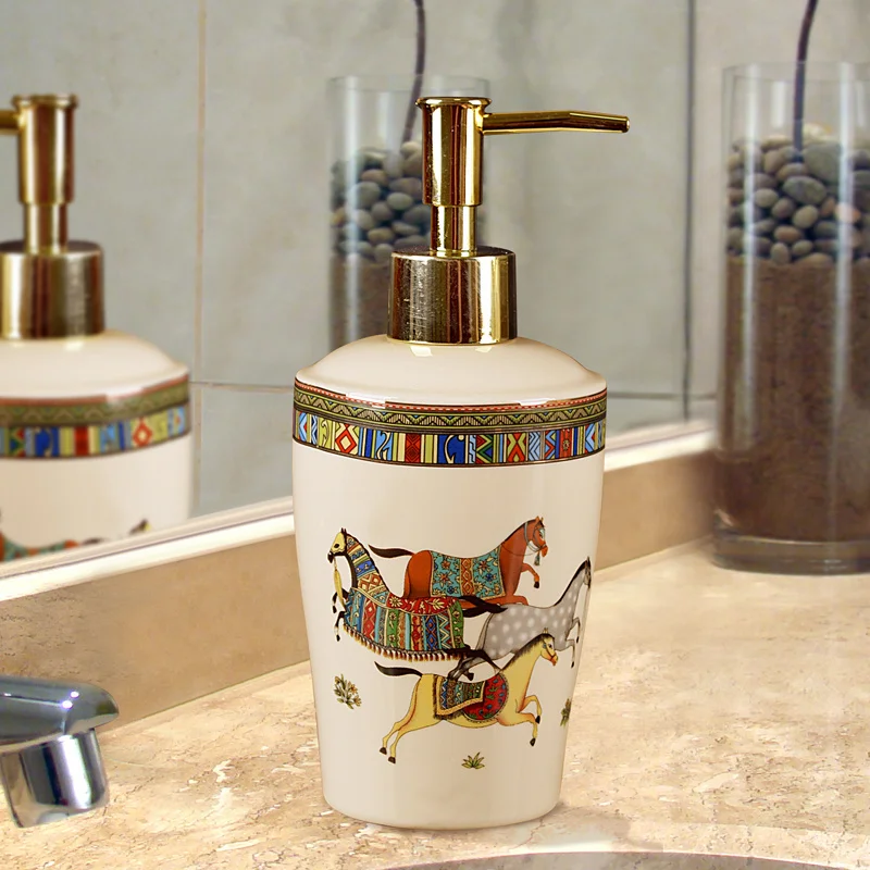 Liquid Soap Dispenser Ceramic War Horse Bathroom Shampoo Shower Gel Bottle 304 SUS Press Type Head For KTV Salon Bath Hardware
