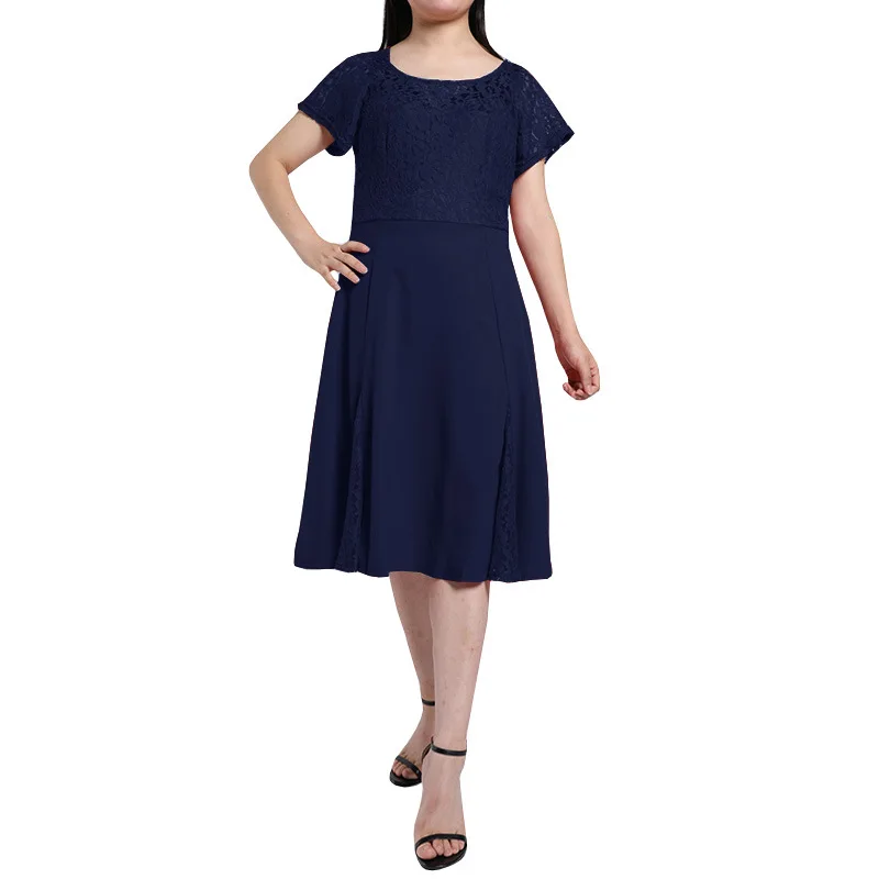 5xl платья больших размеров Повседневная с коротким рукавом кружева лоскутное