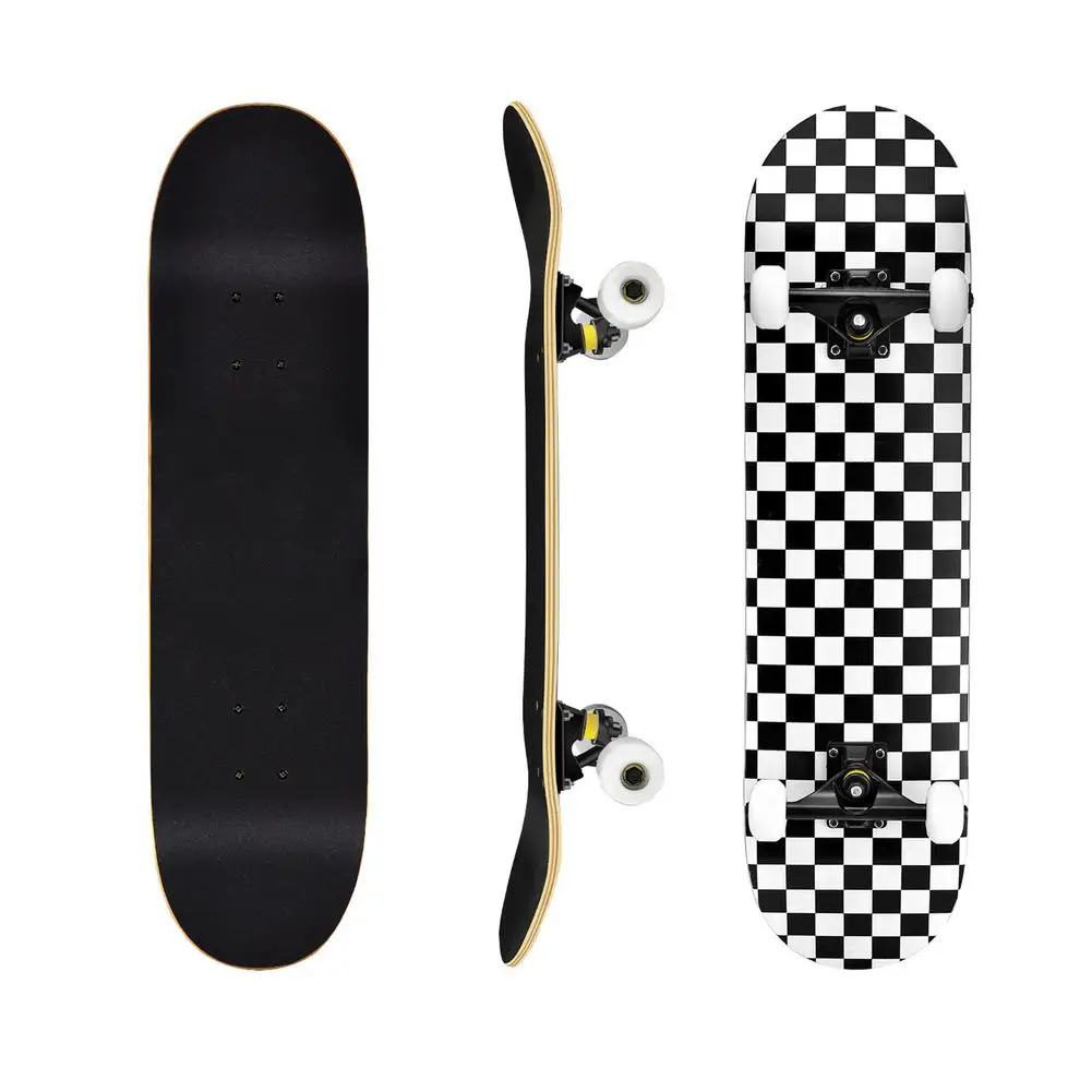 

Outdoor Skateboard 7-layer Maple Rocker Board 4 Wheels Teenager Adult Figure Skating Street Double Up Board Black White Grid