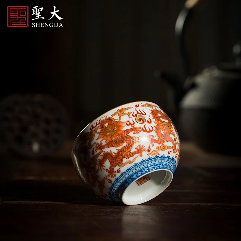 

ceramic curios kung fu masters cup heavy hand-painted alum cups red paint wulong grain drum abdomen cup of jingdezhen