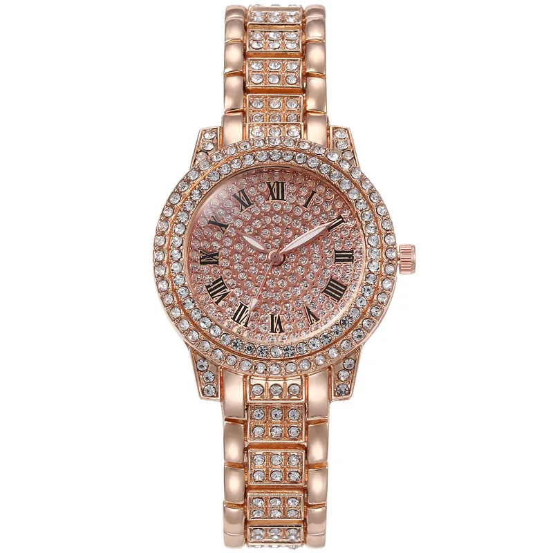 Fashion Casual Steel Strap Rhinestone Alloy Watch Newest Ladies Starry Quartz Wristwatch Cheap Promotion Women Gift Clock