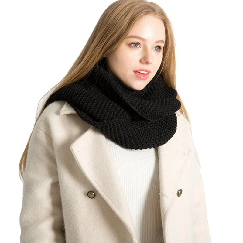 

Модный зимний плотный Теплый Женский вязаный шарф ручной работы ретро повседневный однотонный плюшевый шарф-нагрудник