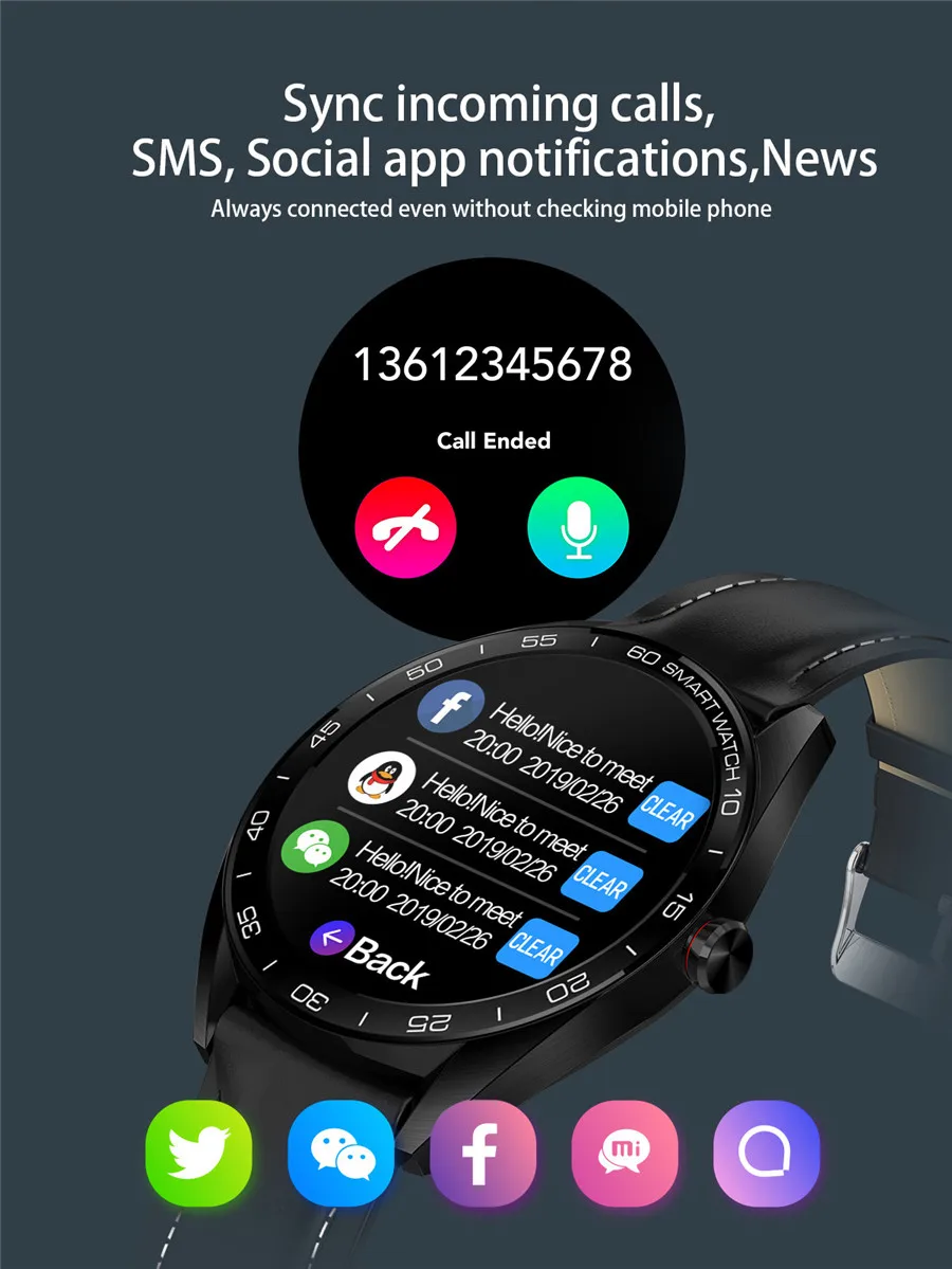 K7 Смарт часы Полный сенсорный экран Bluetooth Вызов пульсометр Шагомер Smartwatch для мужчин подключение Android IOS pk k88hplus