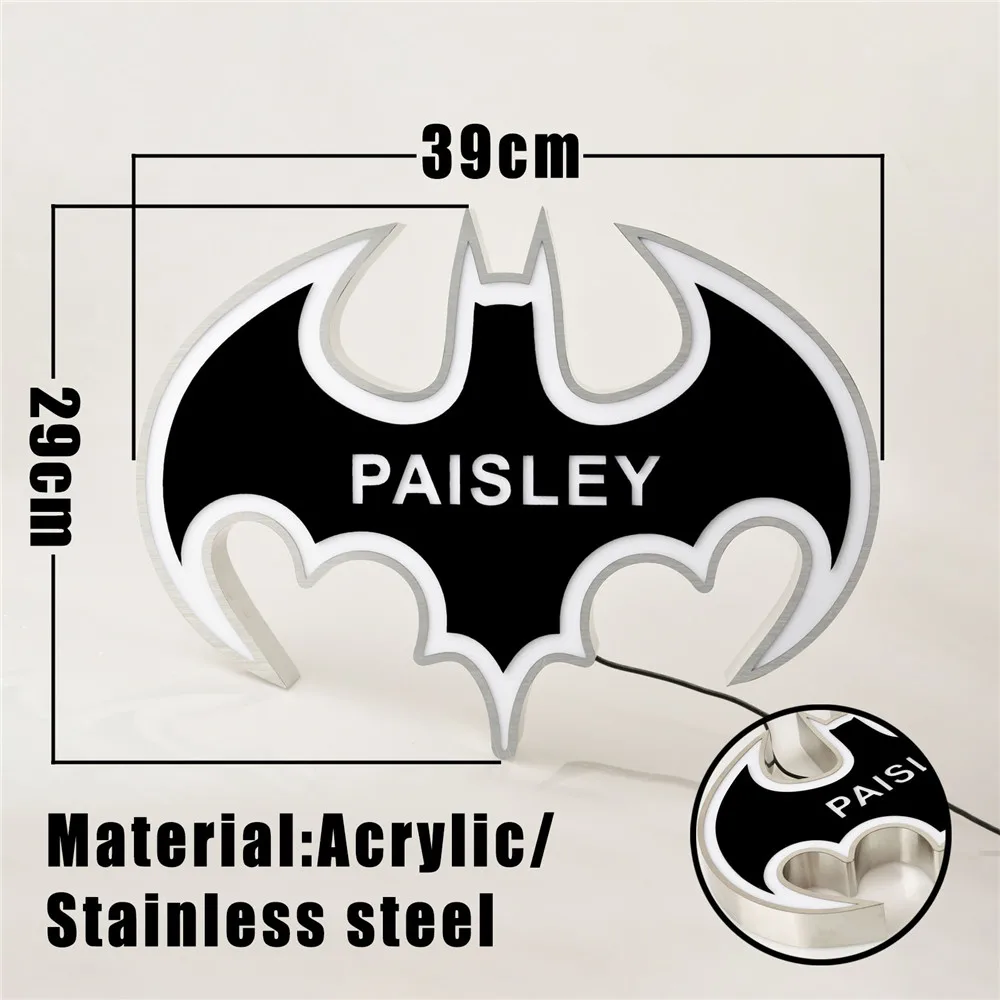 

Personalized Acrylic Bat LED Wall Lamp Custom Name LED Night Light For Children Kid Baby Room Bedroom Wall Decor
