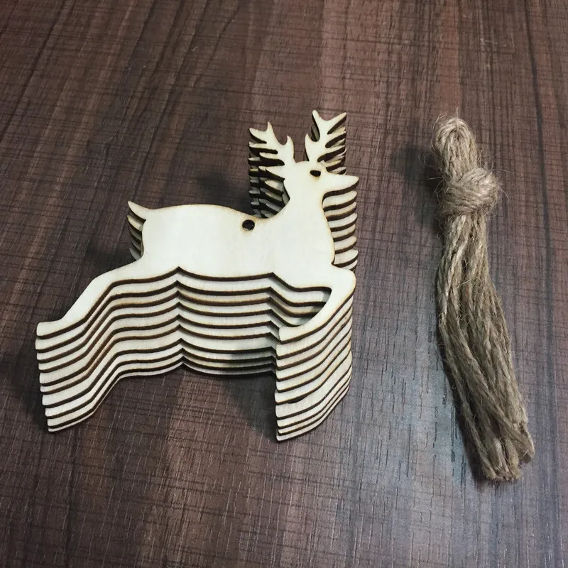 

10PCs DIY Christmas Deer Head Reindeer Xmas Tree Hanging Wooden Pendants Ornaments Party Decorations for Home Navidad Kids Gifts