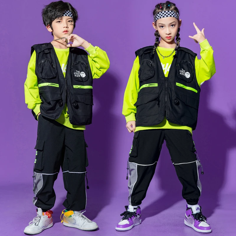 

Kids Modern Dance Hip Hop Clothing For Girls Boys Loose Shirts Cargo Pants Street Dance Outfits Jazz Performance Wear DQS8659