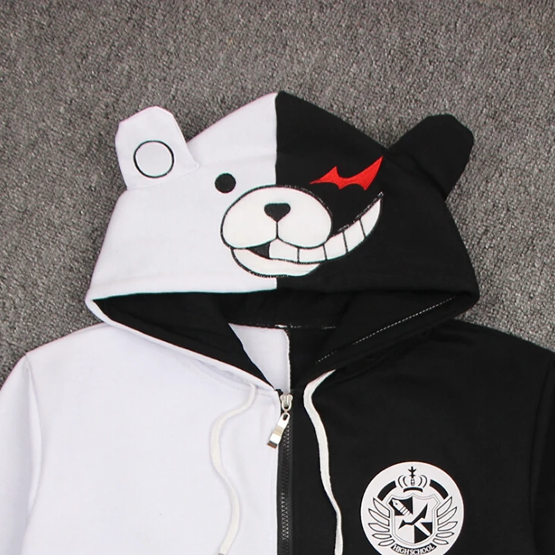 

Danganronpa Monokuma Hoodie Halloween Cosplay Costume Zipperd Sweatshirt Warm T-shirt Hooded Jacket for Winter with Real Pockets