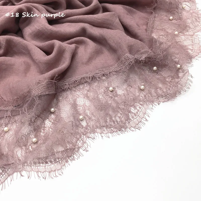 muslim Lace scarf hijab woman plain shawl wrap white lace foulard femme islamic cotton headscarf arab pearls head scarves | Тематическая