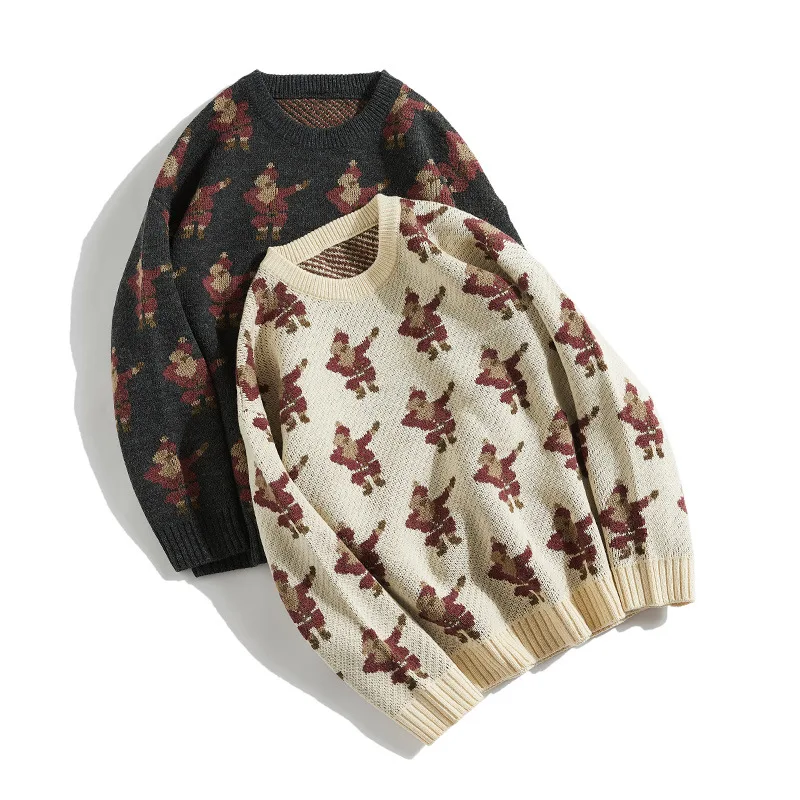 Свитер мужской с круглым вырезом толстый свободный свитер в стиле ретро принтом