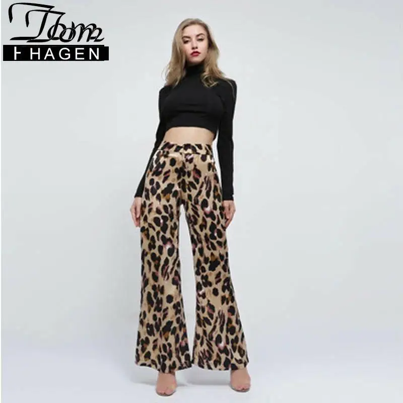 Брюки женские с широкими штанинами повседневные мешковатые леопардовые штаны в