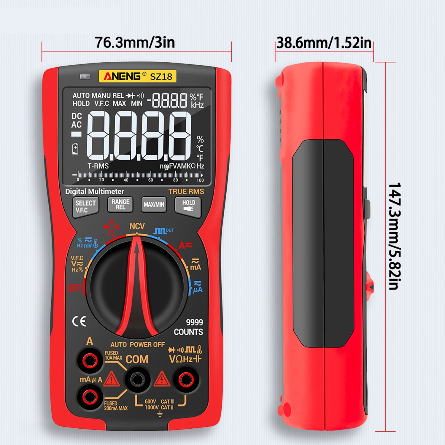 

ANENG SZ18 Digital Multimeter 9999 Counts T-RMS LCD Universal Tester AC/DC Voltage & Current Capacitance Diode Continuity Duty