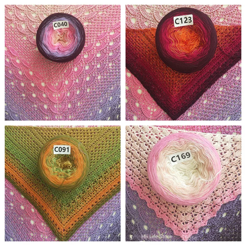 

300g Mercerized Cotton Gradient Color Cake Line Rainbow Segment Dyed Cake Yarn Crochet Shawl Skirt Lace DIY Handmade Knit Yarn