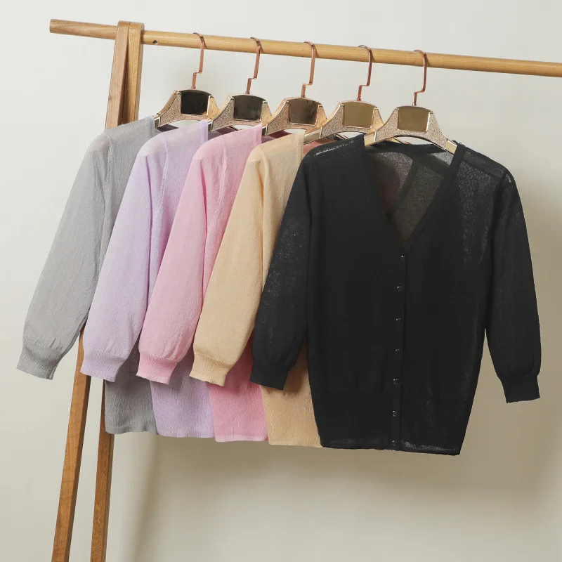 Летнее женское платье с v-образным воротом рукавом три четверти тонкий кардиган