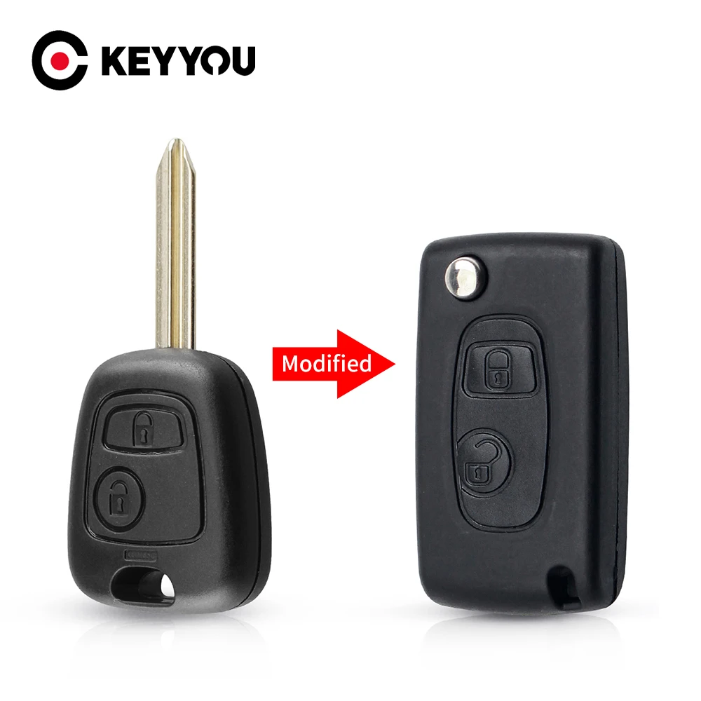

KEYYOU Modified Keyless Folding Flip Remote Key Shell Case 2 Buttons For Citroen C1 C2 C3 Saxo Berlingo Elysee Xsara Picasso