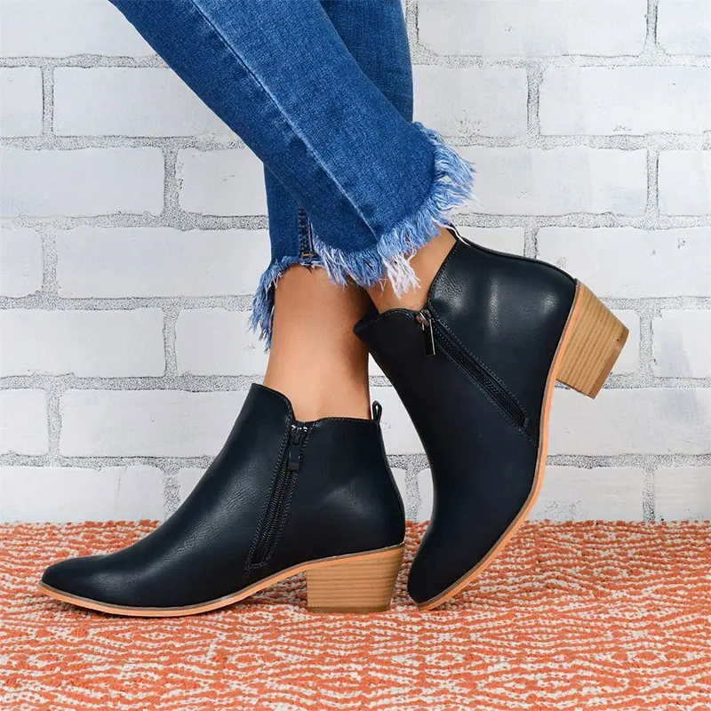navy blue MCCKLE/осенние женские ботильоны; женская обувь леопардовой расцветки; женская модная обувь из искусственной кожи на молнии на среднем каблуке и платформе - Цвет: navy blue
