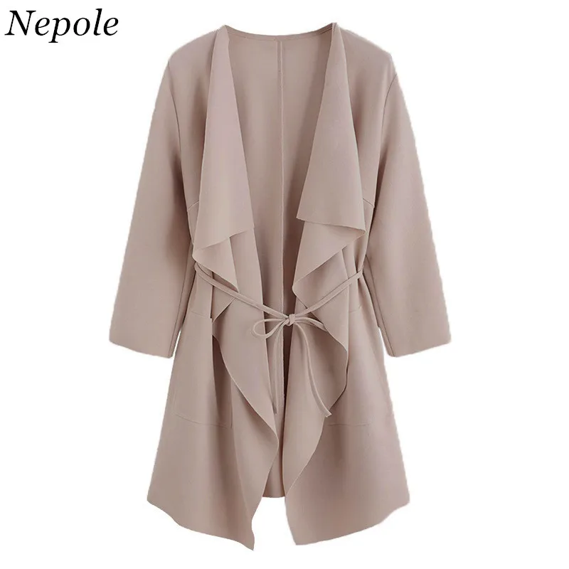 Модная однотонная верхняя одежда с рюшами и поясом повседневные свободные