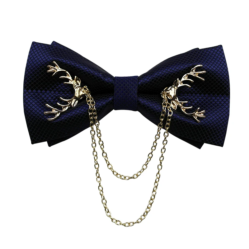 Brand New Men's  Bowtie Designer Brand Adjustable Metal Golden Antlers Two Layer Bow Tie For Men Fashion Butterfly Tie Gift Box