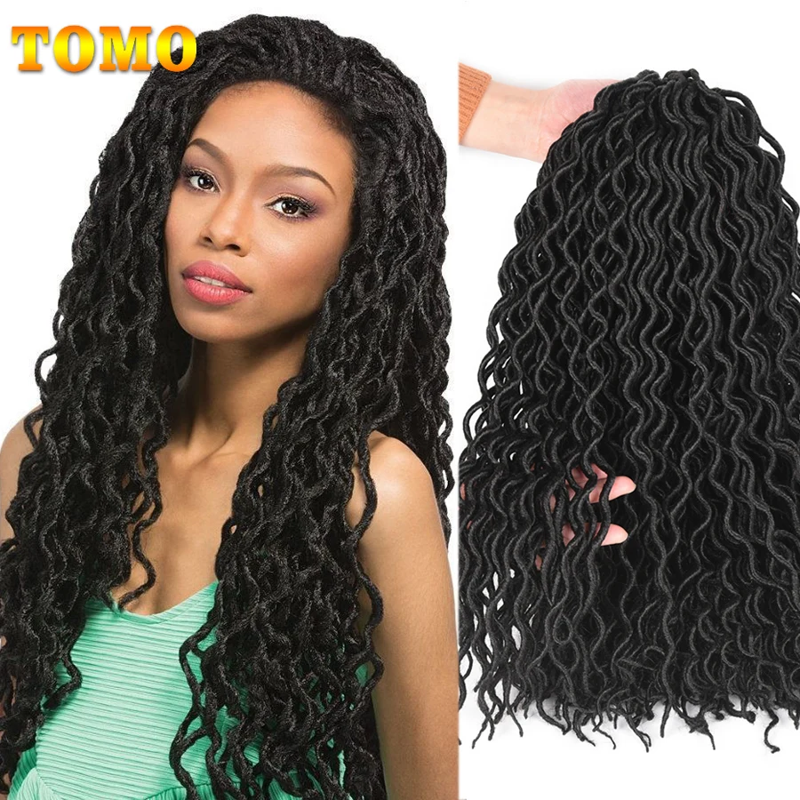 TOMO 24 нитка, на крючках, косички, faux locs Curly конец 18 дюймов Синтетические косички, волосы для наращивания на эффектом деграде(переход от темного к черный, красный коричневый накладные волосы на крючке