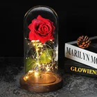 Волшебная Роза Красавица и Чудовище светодиодный стеклянный купол деревянная основа светящийся цветок красный День Святого Валентина подарок на Рождество, Хэллоуин