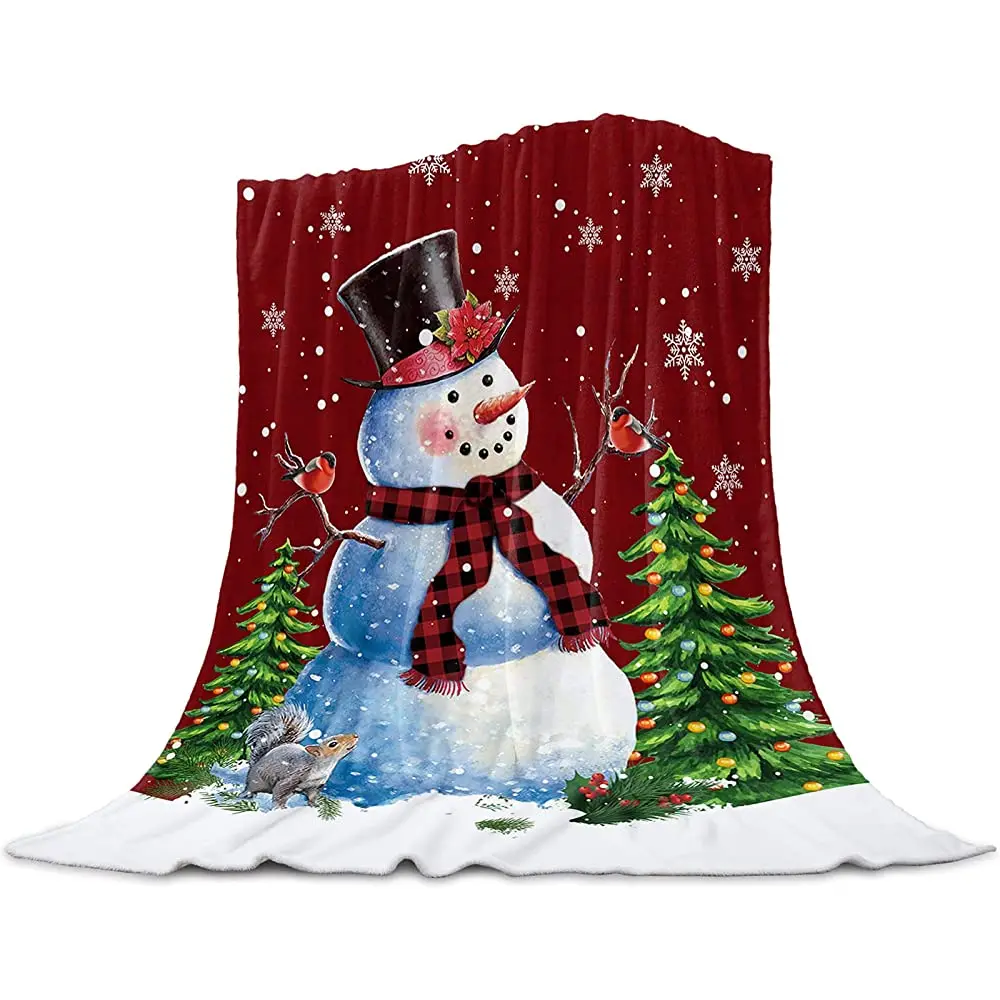 

Soft Flannel Throw Blanket Christmas Snowflake Christmas Dwarf on Red Plaid and Wood Grain Merry Christmas Comfortable Blankets