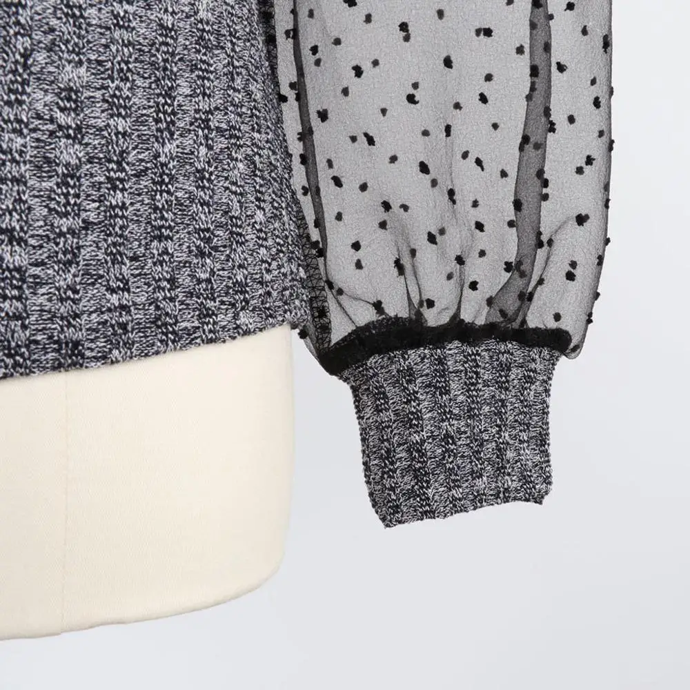 2019 модная женская блузка рубашка перспективная сетчатая с пышными рукавами