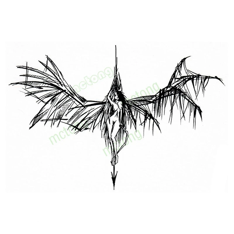 Водостойкая Временная тату наклейка эскиз крыло демона флэш искусственная