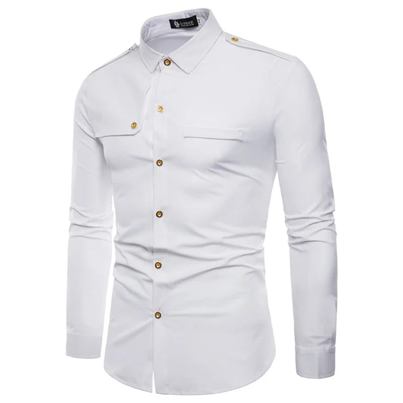 

Men's Shirt Long Sleeve Solid Color Turn Down Collar Cardigan Shirt Casual Fashion Slim Single-Breasted Tops with Epaulettes