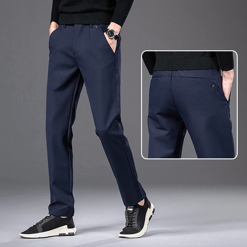 

NIGRITY 2020 New Spring Men's Fashion Business Casual long Pants male Elastic Straight formal Trousers plus big Size 28-Size 44