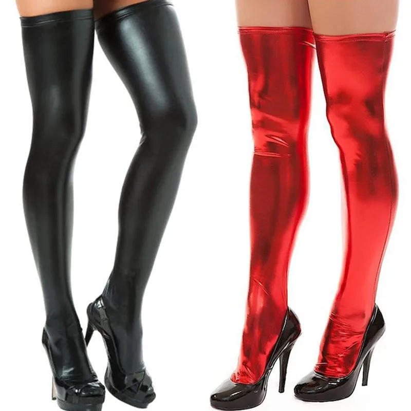Новые стильные женские латексные чулки большого размера сексуальные Чулочные