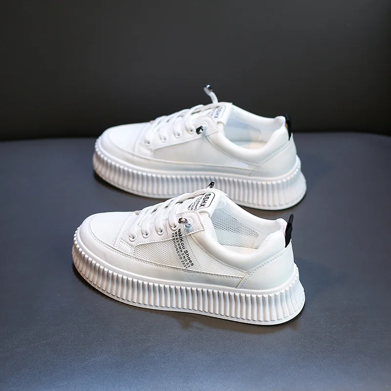 

CEVABULE Breathable White Shoes Women's Mesh Surface 2021 Summer New Student Board Shoes Women's Thick-soled Mesh Shoes CW