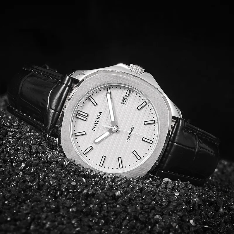 Мужские наручные часы Miyota 10 АТМ автоматические с белым светящимся циферблатом