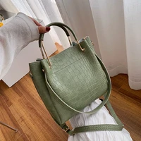 stone pattern pu leather bucket bags for women zipper shoulder messenger bag lady fashion handbags luxury totes bolsa female new
