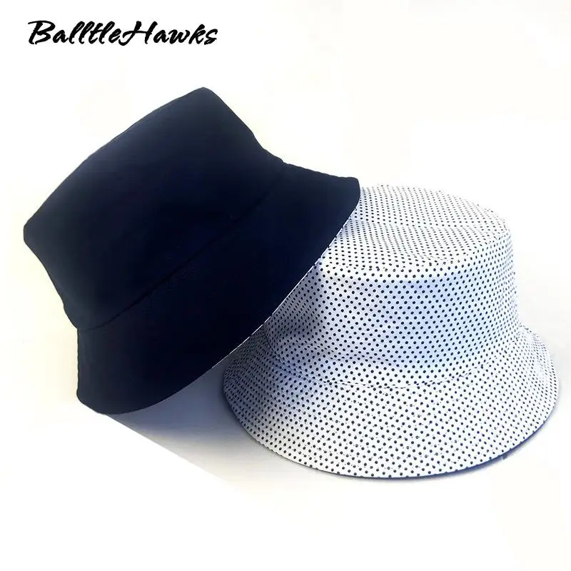 

Black Solid Dots Bucket Hat Two Side Wear Unisex Simple Bob Caps Hip Hop Gorros Men Women Panama Cap Beach Fishing Boonie Sunhat