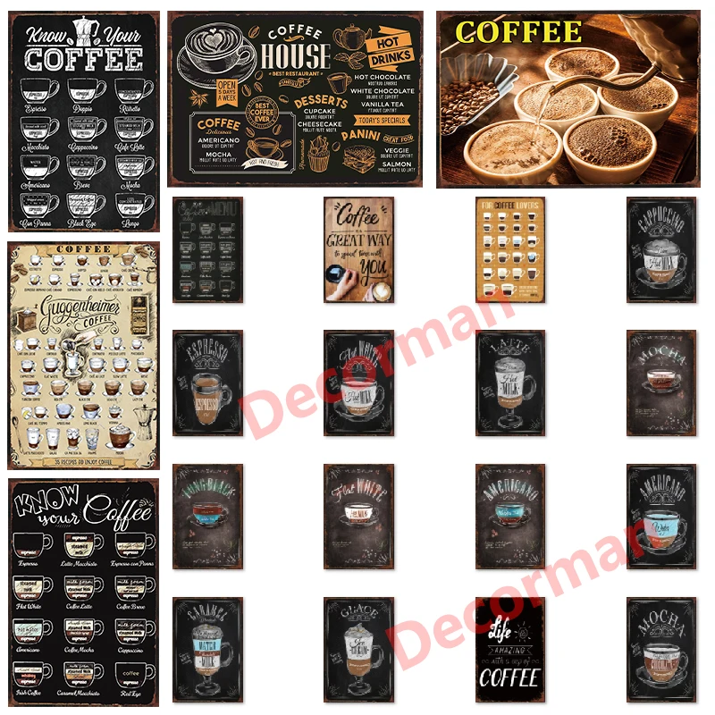 

[ Mike86 ] Know Your Coffee Menu Tin Sign Vintage Wall Posters Metal Painting Gift art decor for Cafe LTA-1773 20*30 CM