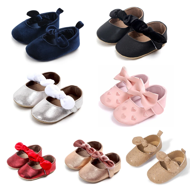

Newborn Baby Girls Princess Crib Shoes PU Leather First Walkers Bowknot Cute Soft Soled Non-slip Footwear Four Seasons 0-18M