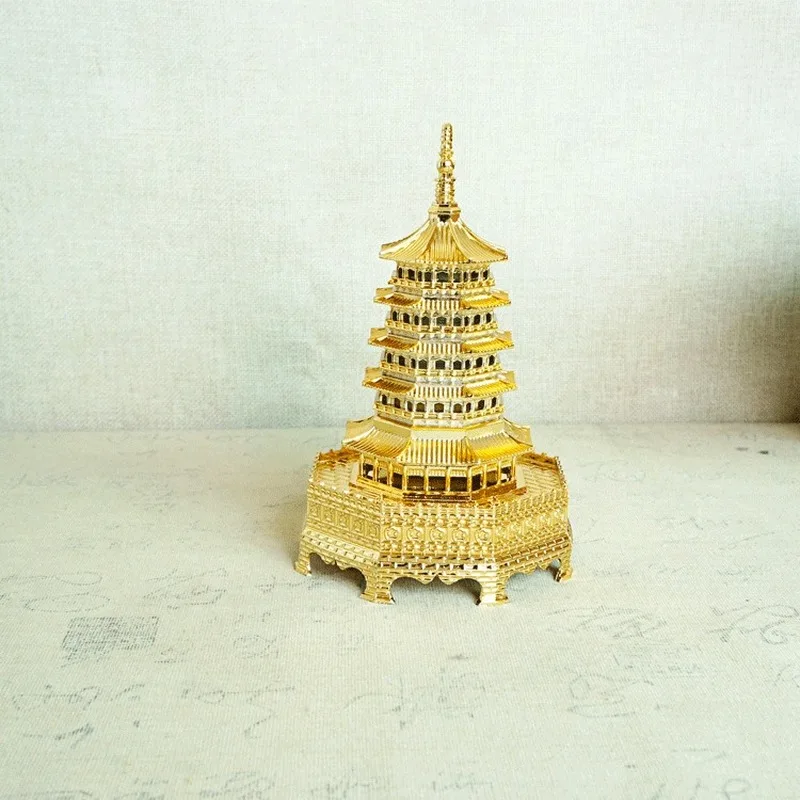 17cm Chinese Traditional Metal Architecture Leifeng Pagoda Tower White Snake Souvenir Hangzhou Ornament Gift Craft Feng Shui | Дом и сад