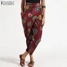 Брюки ZANZEA Женские винтажные из хлопка и льна, повседневные шаровары с высокой талией и цветочным принтом, с резьбой, модная уличная одежда