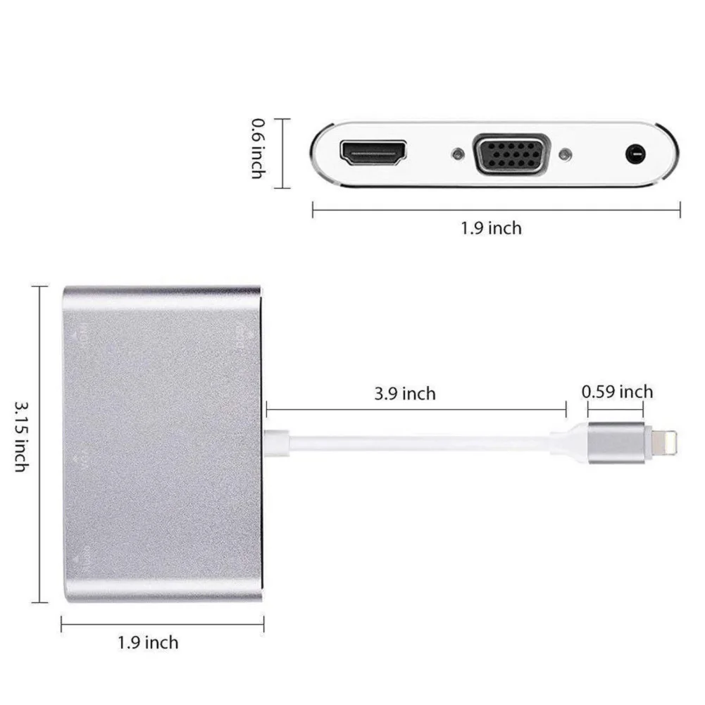 

Lightning to HDMI VGA 3.5mm Audio Video Adapter Support for iPhone 12 11X/XS/8P/8/7P/iPad Air/Mini/iPod