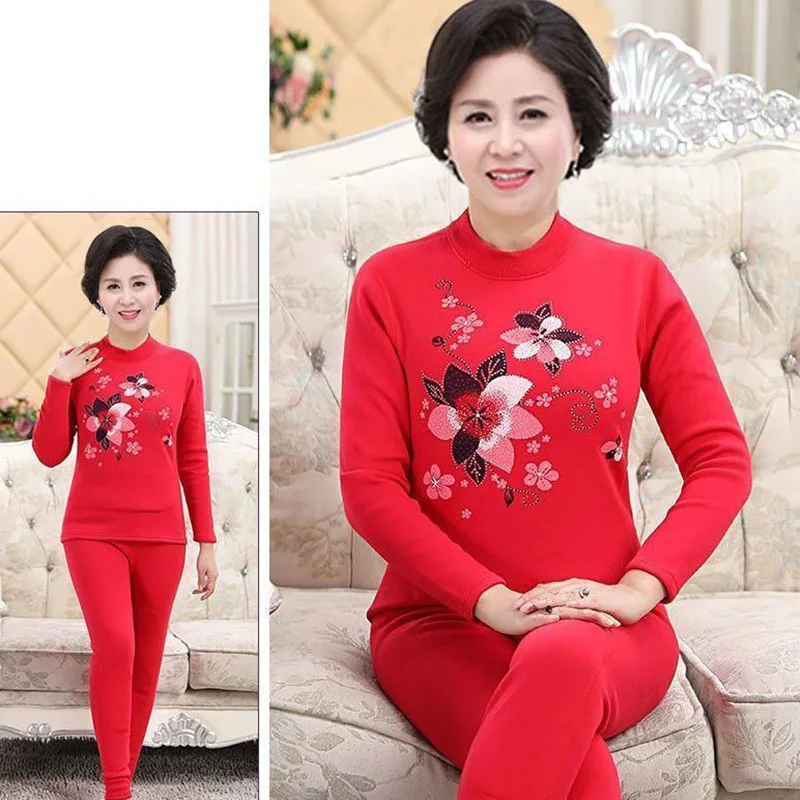 

Женское термобелье для женщин среднего возраста, зимний костюм с бархатной нижней рубашкой, пуловер с круглым вырезом, блузка, брюки, костюмы из двух предметов 4XL