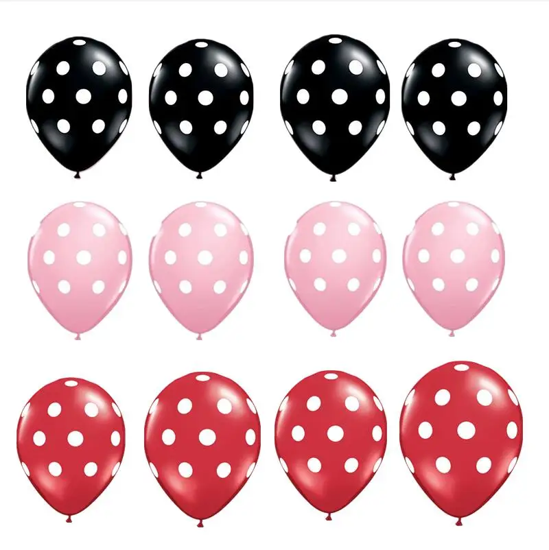 12pc Black pink Red 10 шт./лот 12 дюймов, в горошек воздушных шаров из латекса, Для мальчиков и девочек День Рождения вечерние наборы; детский душ вечерние украшения - Цвет: 12pc Black pink Red