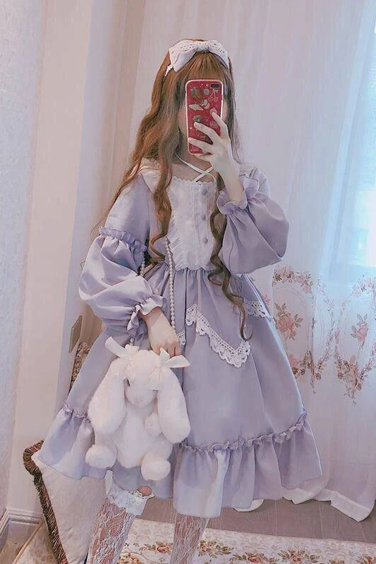 

2020 sweet SJK skirt lolita dress original full Lolita skirt daily long sleeve OP student soft girl dress fairy