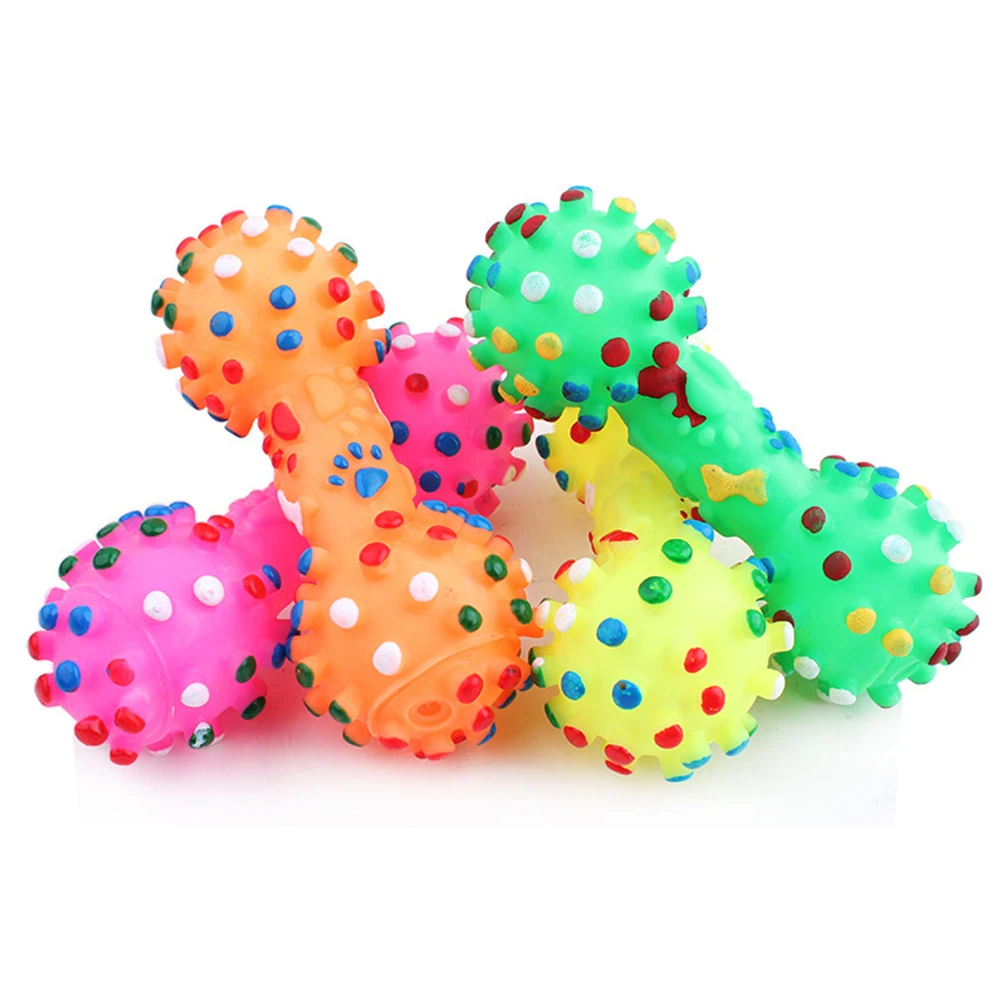 

1pcs Colorful Pet Dog Cat Toy Puppy Sound Polka Dot Squeaky Toy Rubber Dumbbell Chewing Funny Toy For Dogs Random Color