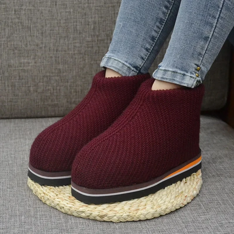 

Couples fashion autumn winter indoor boots knitting shoes women concise platform boots ladies home shoes