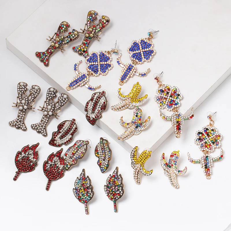 Wholesale JUJIA New Design Colorful Cute Full Glass Ear Accessories Crystal Statement Drop Earrings Fashion Jewelry | Украшения и