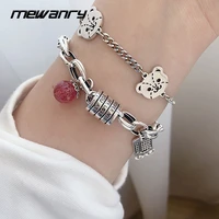 mewanry 925 stamp bracelet for women new trend vintage cylinder pink strawberry party jewelry birthday gifts wholesale