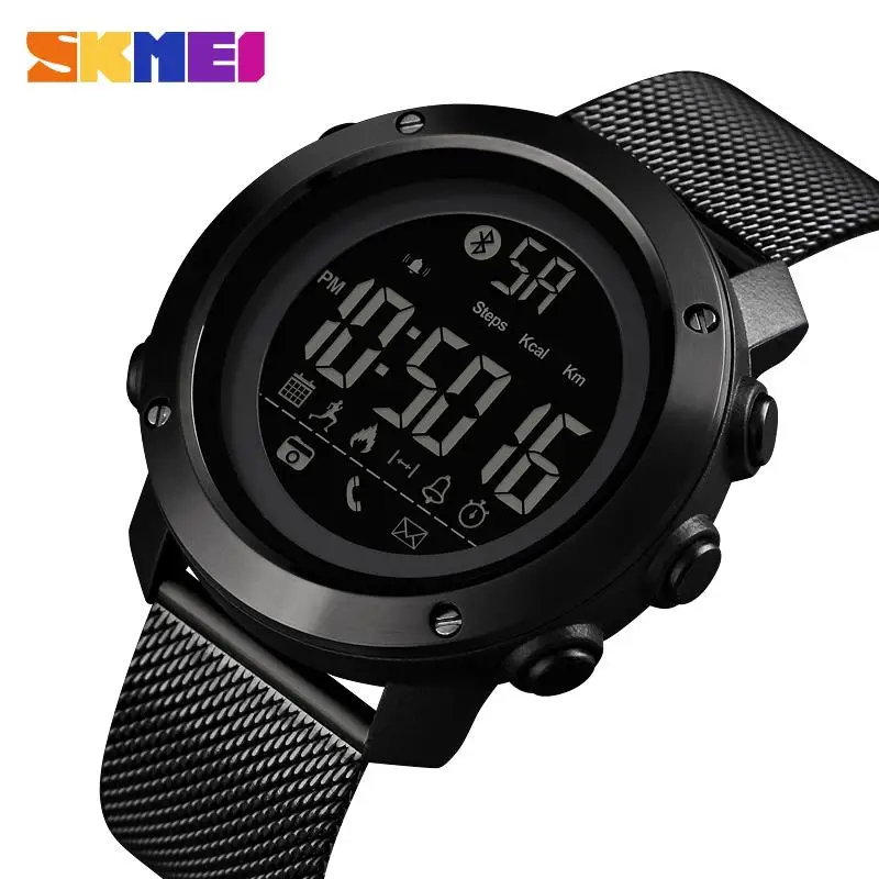 

SKMEI Sport Bluetooth Smart Watch Men Calories Pedometer Watches Mesh Milanese Strap Waterproof Digital Watch Reloj Hombre